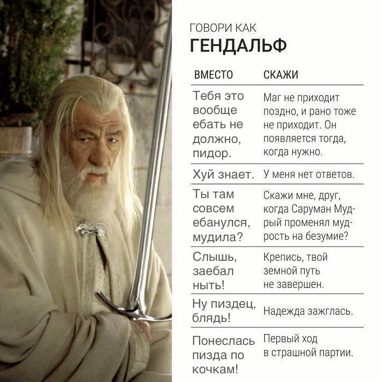 ГОВОРИ КАК ГЕНДАЛЬФ ВМЕСТО СКАЖИ Тебя это Маг не приходит вообще поздно, и рано тоже ебать не не приходит. Он должно, появляется тогда, когда нужно. пидор. У меня нет ответов Хуй знает Ты там Скажи мн