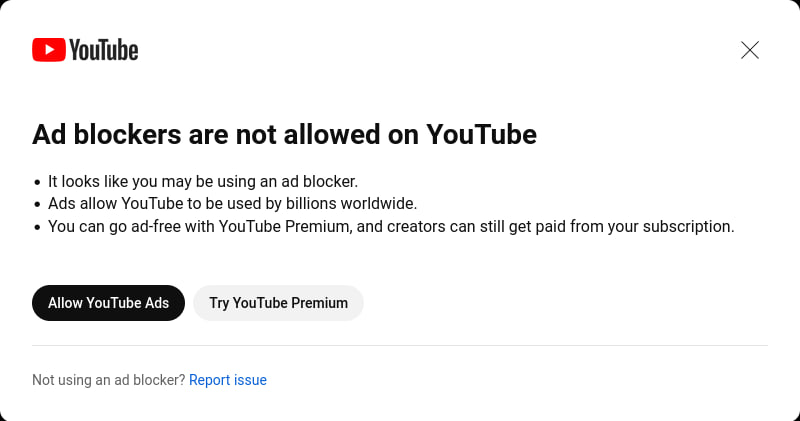Я (С YouTube blockers are not allowed on YouTube It looks like you may be using an blocker. Ads allow YouTube to be used billions worldwide. You can ad-free with YouTube Premium, and creators can stil