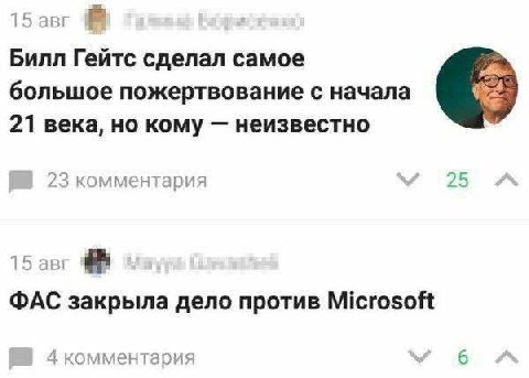 15 авг Билл Гейтс сделал самое большое пожертвование с начала We 21 века, но кому неизвестно 23 комментария 25 15 авг ФАС закрыла дело против Microsoft 4 комментария 6