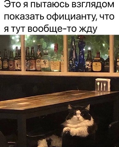 то я пытаюсь взглядом показать официанту, что я тут вообще-то жду а
