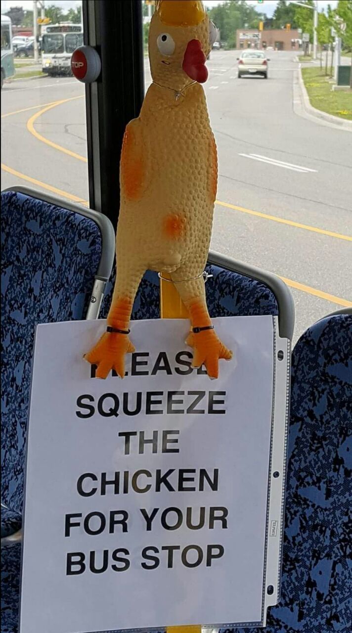 A 193 1 Я 2 SQUEEZE THE CHICKEN FOR YOUR BUS STOP