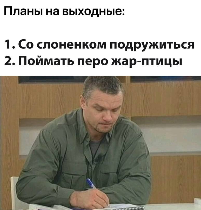 Планы на выходные: 1. слоненком подружиться 2. Поймать перо жар-птицы