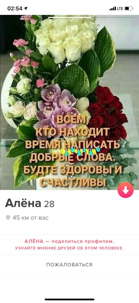 LTE a, BGEN BPE ДОБРЫЕ СЛОВА: А Алёна 28 45 Bac АЛЁНА поделиться профилем. УЗНАЙТЕ МНЕНИЕ ДРУЗЕЙ ОБ ЭТОМ ЧЕЛОВЕКЕ ПОЖАЛОВАТЬСЯ