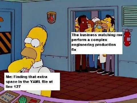 a The ess watching perform a сотрех engineering production fix Finding that extra space in the YAML file at line 127