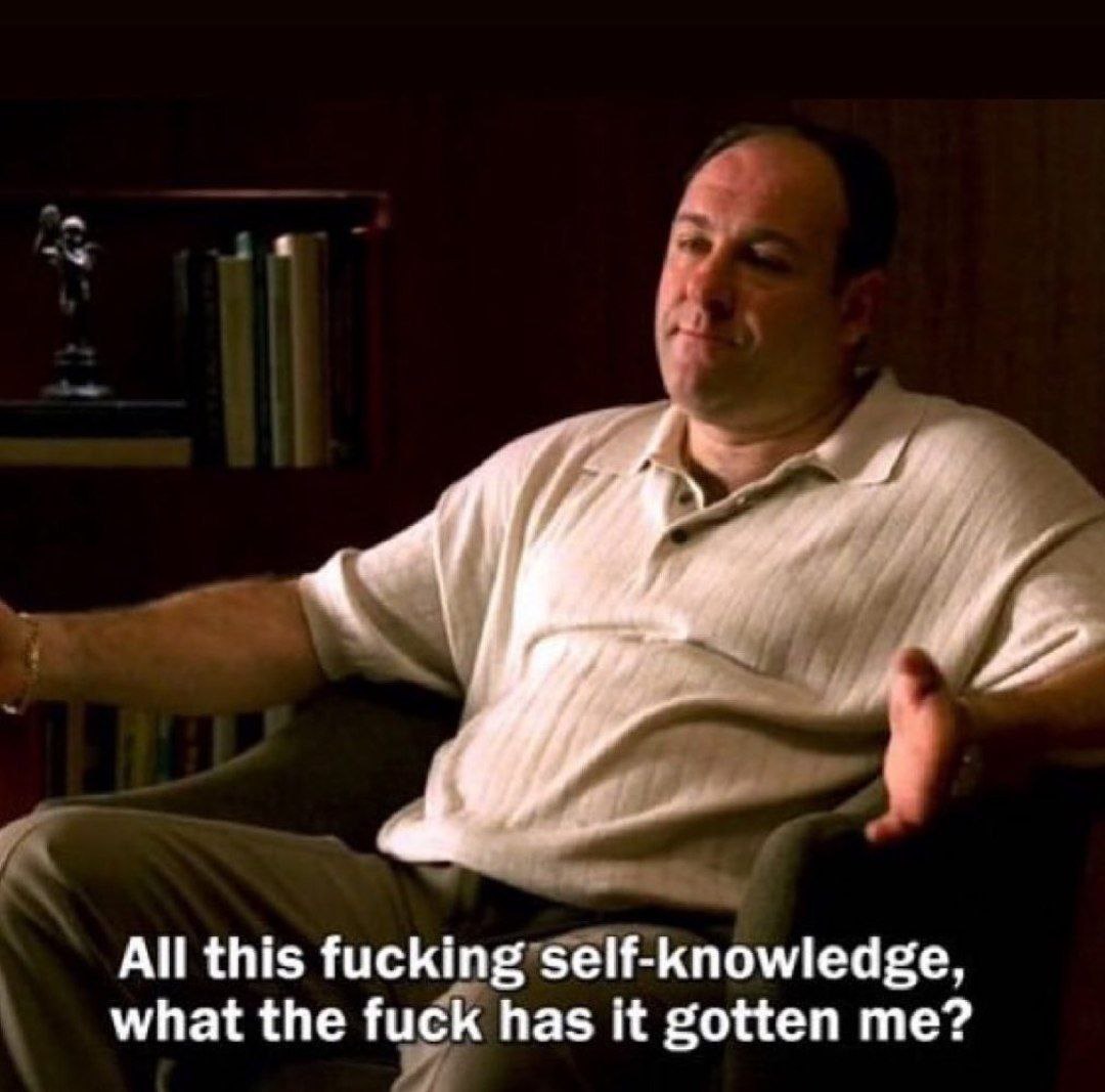 All this fucking self-knowledge, what the fuck has it gotten me?