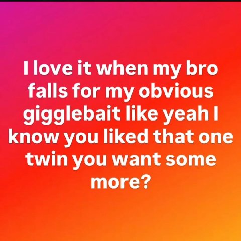 Поме when my bro falls for my obvious gigglebait like yeah! know you liked that one twin you want some more?
