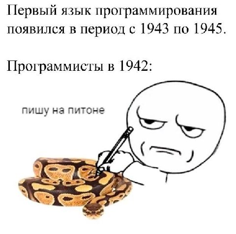 Первый язык программирования появился в период с 1943 по 1945. Программисты в 1942: пишу на питоне