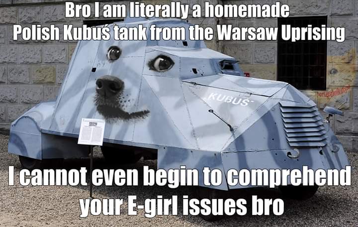 Вто Гат literally а homemade Polish Kubus tank from the Warsaw Uprising cannot even hegin to comprehend E-girl issues bro