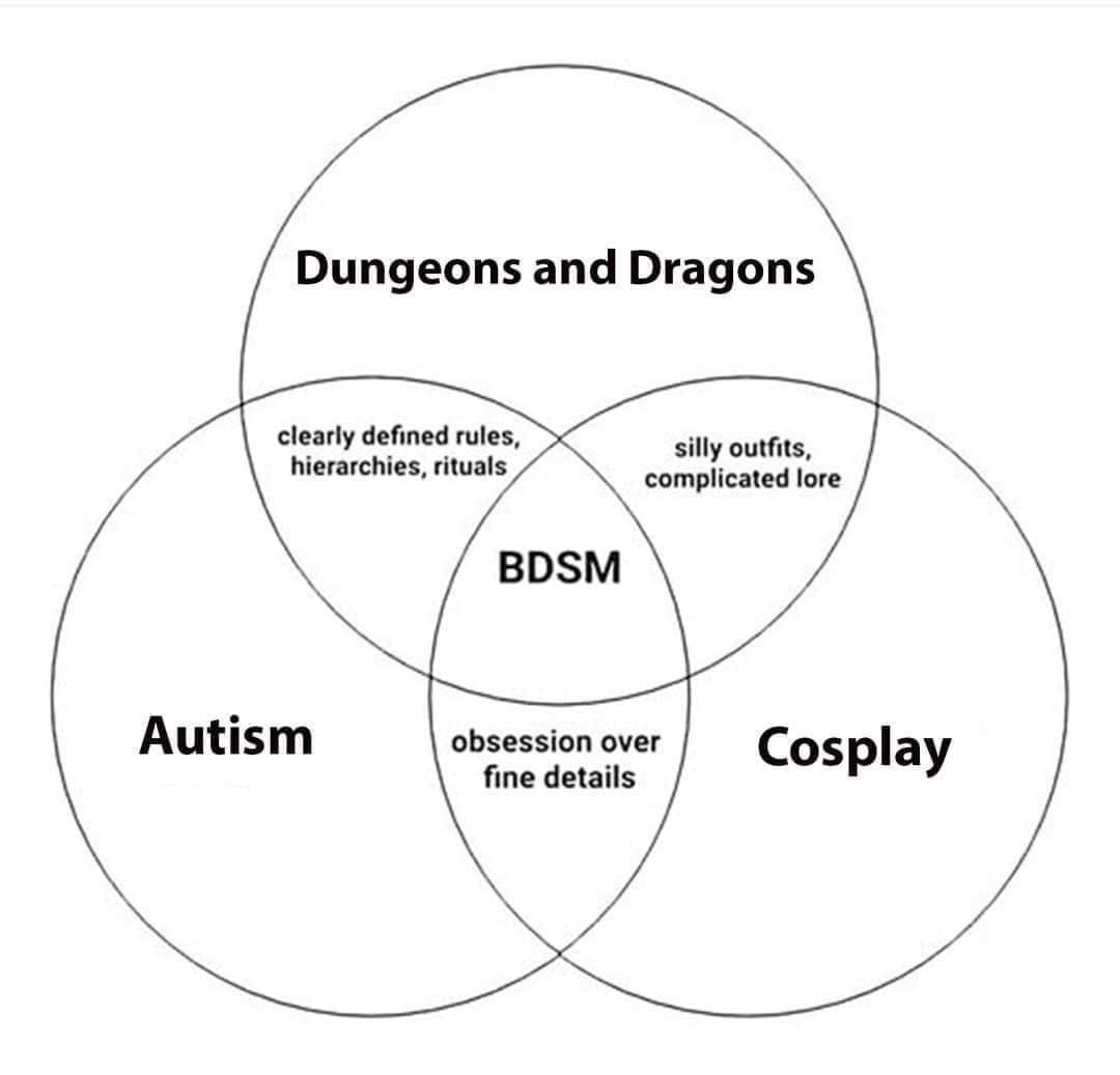 Dungeons and Dragons clearly defined rules, silly outfits, hierarchies, rituals complicated lore obsession over Autism Cosplay fine details