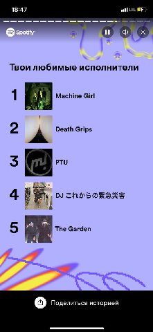 18:47 LTE Твои любимые исполнители Machine Girl 2 A Death Grips PTU 4 с 5 The Garden Поделиться историей
