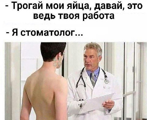 Трогай мои яйца, давай, это ведь твоя работа Я стоматолог... A”