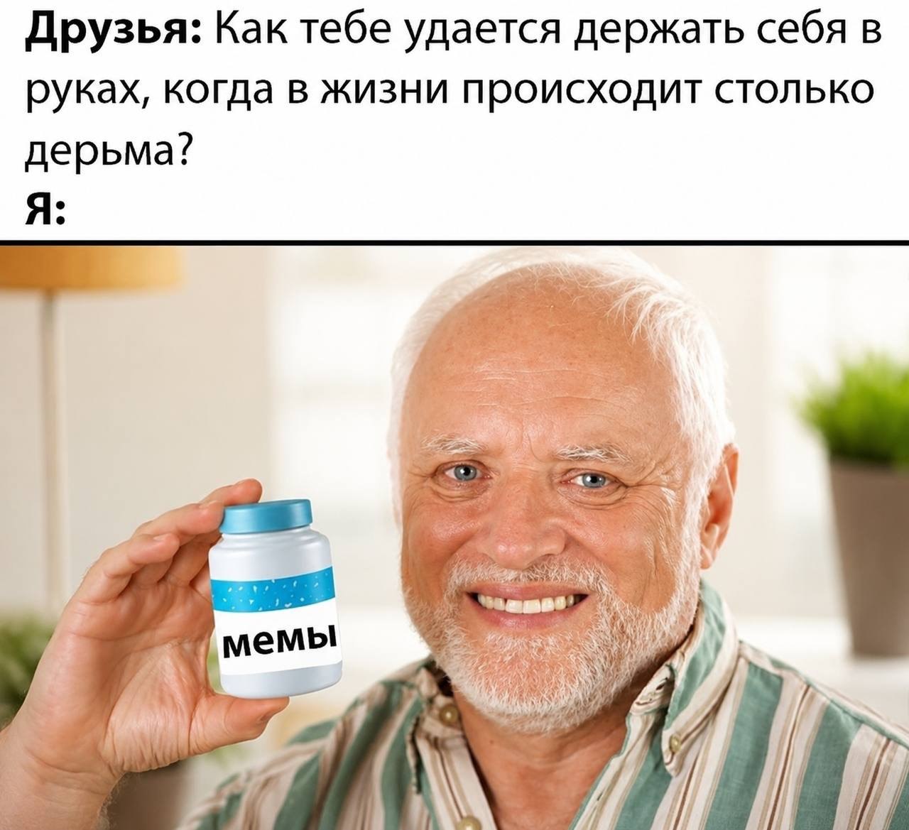 Друзья: Как тебе удается держать себя в руках, когда в жизни происходит столько дерьма? A мемы