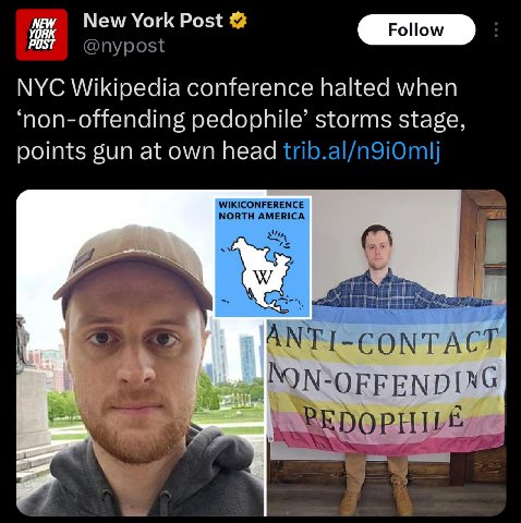 New York Post NYC Wikipedia conference halted when non-offending pedophile’ storms stage points gun at own head WIKICONFERENCE NORTH AMERICA an ЧЕ a