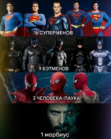 3 4 a 16 СУПЕРМЕНОВ 4 tary” ЭБЭТМЕНОВ 3 3 ЧЕЛОВЕКА-ПАУКА 1 морбиус