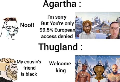 Agartna sorry be But You're only Noo!! 5; 99.5% European, access denied 7 Thugland cousin's Welcome friend king is black