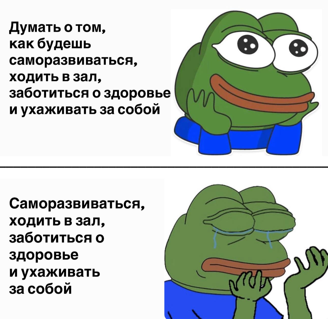 Думать о том, как будешь саморазвиваться, ходить в зал, заботиться о здоровье и ухаживать за собой Саморазвиваться, ходить в зал, заботиться о здоровье и ухаживать за собой