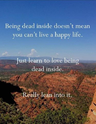 Being dead inside doesn’t mean you can’t live a happy life. Just learn to love being dead inside. Really lean into it.
