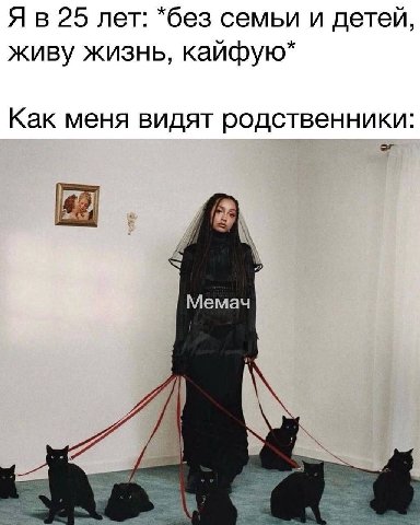 Я в 25 лет: *без семьи и детей, живу жизнь, кайфую* Как меня видят родственники: 4 Мемач
