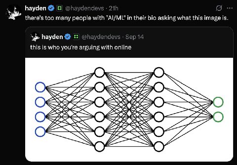 hayden @haydendevs there's too many people with in their bio asking what this image is. hayden @haydendevs Sep 14 this is who you're arguing with online 6 О 2255