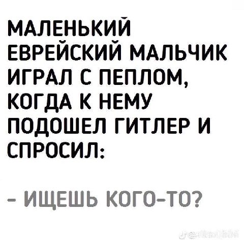 МАЛЕНЬКИЙ ЕВРЕЙСКИЙ МАЛЬЧИК ИГРАЛ С ПЕПЛОМ, КОГДА К НЕМУ ПОДОШЕЛ ГИТЛЕР И СПРОСИЛ: ИЩЕШЬ КОГО-ТО?