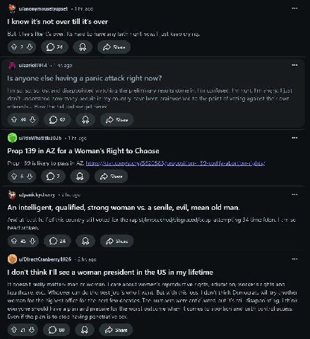 u/anonymouselyupset 1 ago $0 know it's not over till it's over But it feels like it's over. №5 hard to have any faith right now. just keep crying. Я Share ufazriel1014 Is anyone else having а panic at