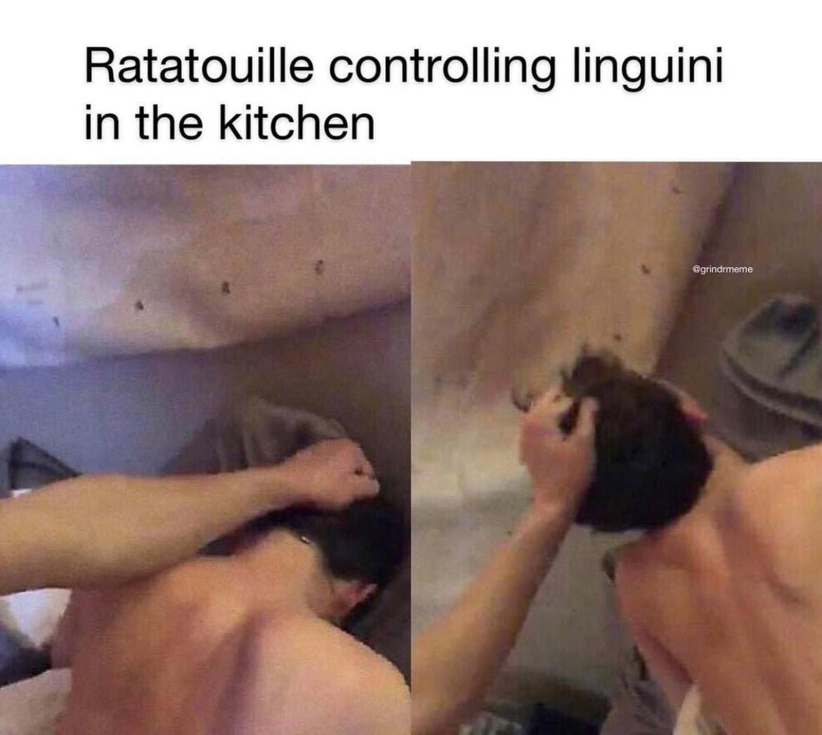 Ratatouille controlling linguini in the kitchen