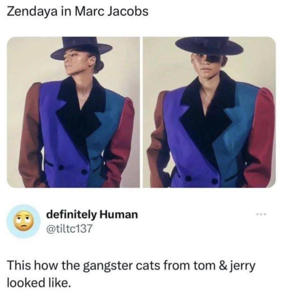 Zendaya Marc Jacobs definitely Human @tiltc137 This how the gangster cats from tom jerry looked like.