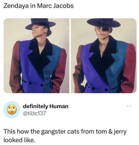 Zendaya Marc Jacobs definitely Human @tiltc137 This how the gangster cats from tom jerry looked like.
