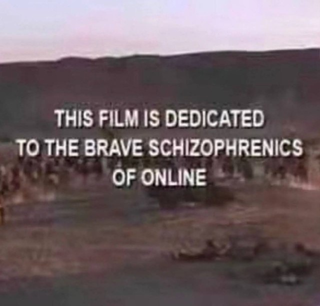 THIS FILM IS DEDICATED TO THE BRAVE SCHIZOPHRENICS OF ONLINE