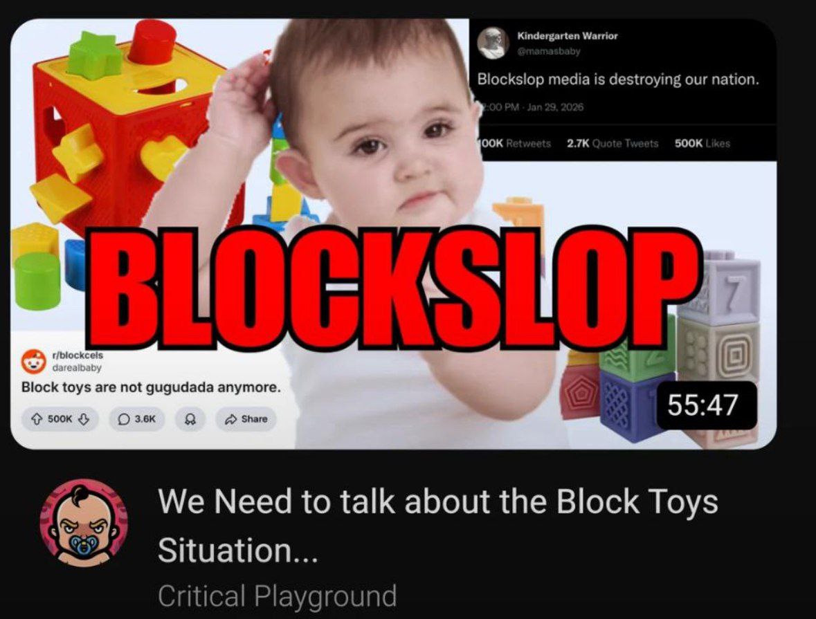 Kindergarten Warrio Blockslop media is destroying our nation OOK 4 els Block we not gugudada anymore. 500к Я Share We Need to talk about the Block Toys Situation... Critical Playground