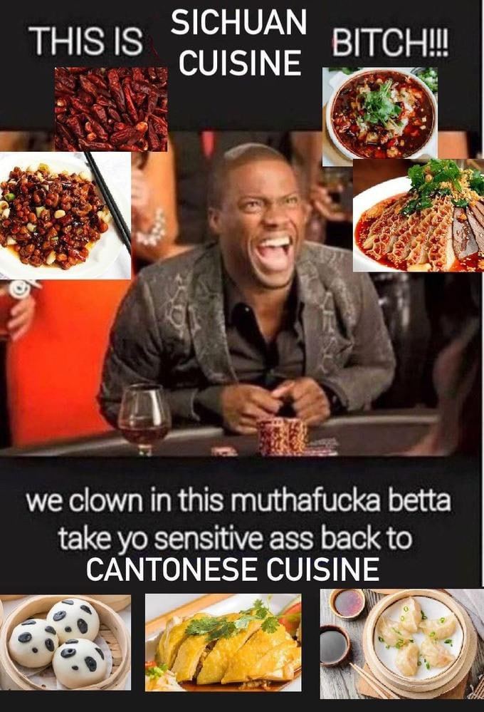 SICHUAN THIS IS CUISINE ВСН! we clown in this muthafucka betta take sensitive ass back to CANTONESE 24% UISINE 2%
