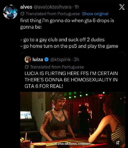 alves first thing gonna when gta 6 drops is gonna be: so toa gay club and suck off 2 duces во home turn on the and play the game luiza LUCIAIS FLIRTING НЕВЕ FFS CERTAIN THERE'S GONNA BE HOMOSEXUALITY 
