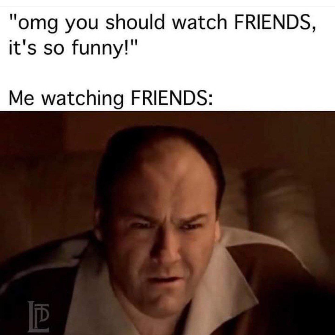 "omg you should watch FRIENDS, it's so funny!" Me watching FRIENDS: