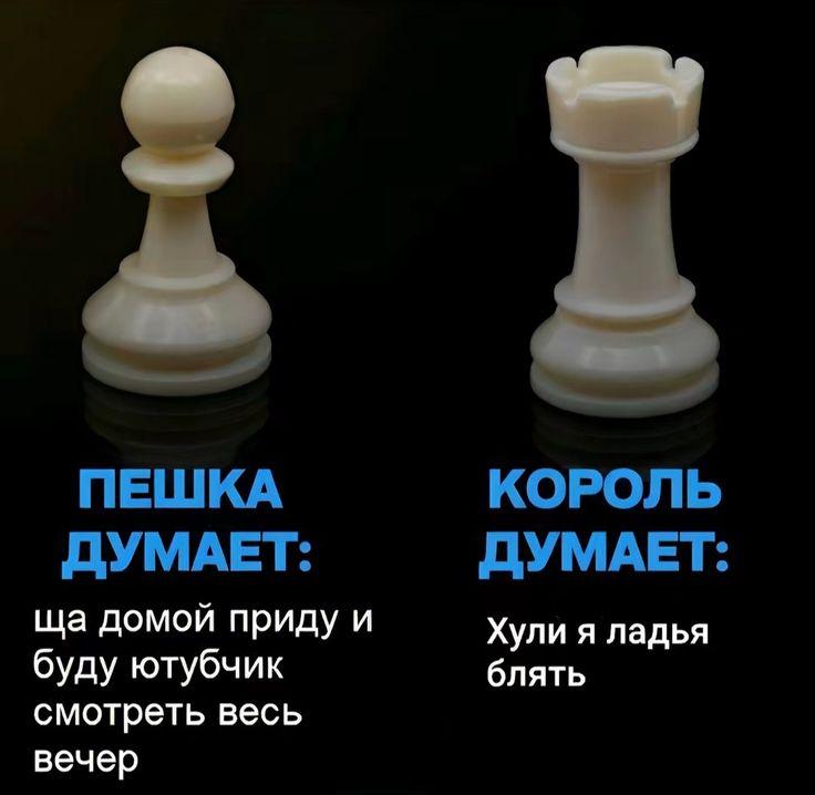 ПЕШКА КОРОЛЬ ДУМАЕТ: ДУМАЕТ: домой приду и Хули я ладья буду ютубчик блять смотреть весь вечер