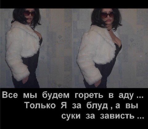 Все мы будем гореть в аду Только Я за блуд, а вы суки за зависть