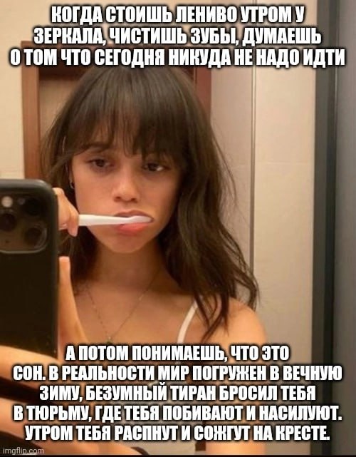 КОГДА СТОИШЬ ЛЕНИВО УТРОМ У ЗЕРКАЛА, ЧИСТИШЬ ЗУБЫ, ДУМАЕШЬ О ТОМ ЧТО СЕГОДНЯ НИКУДА НЕ НАДО ИДТИ I 1 у AnOTOM ПОНИМАЕШЬ, что это СОН. В РЕАЛЬНОСТИ МИР ПОГРУЖЕН В ВЕЧНУЮ ЗИМУ, БЕЗУМНЫЙ ТИРАН БРОСИЛ ТЕБ