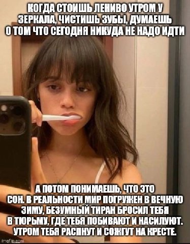 КОГДА СТОИШЬ ЛЕНИВО УТРОМ У ЗЕРКАЛА, ЧИСТИШЬ ЗУБЫ, ДУМАЕШЬ О ТОМ ЧТО СЕГОДНЯ НИКУДА НЕ НАДО ИДТИ I 1 у AnOTOM ПОНИМАЕШЬ, что это СОН. В РЕАЛЬНОСТИ МИР ПОГРУЖЕН В ВЕЧНУЮ ЗИМУ, БЕЗУМНЫЙ ТИРАН БРОСИЛ ТЕБ