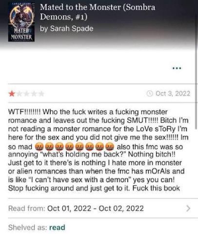 Mated to the Monster (Sombra Demons, #1) Sarah Spade MONS TER eee Who the fuck writes a fucking monster romance and leaves out the fucking SMUT!!!!! Bitch not reading a monster romance for the LoVe sT
