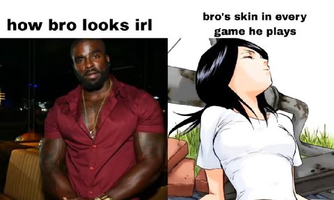 how bro looks irl bro's skin in every game he plays A.