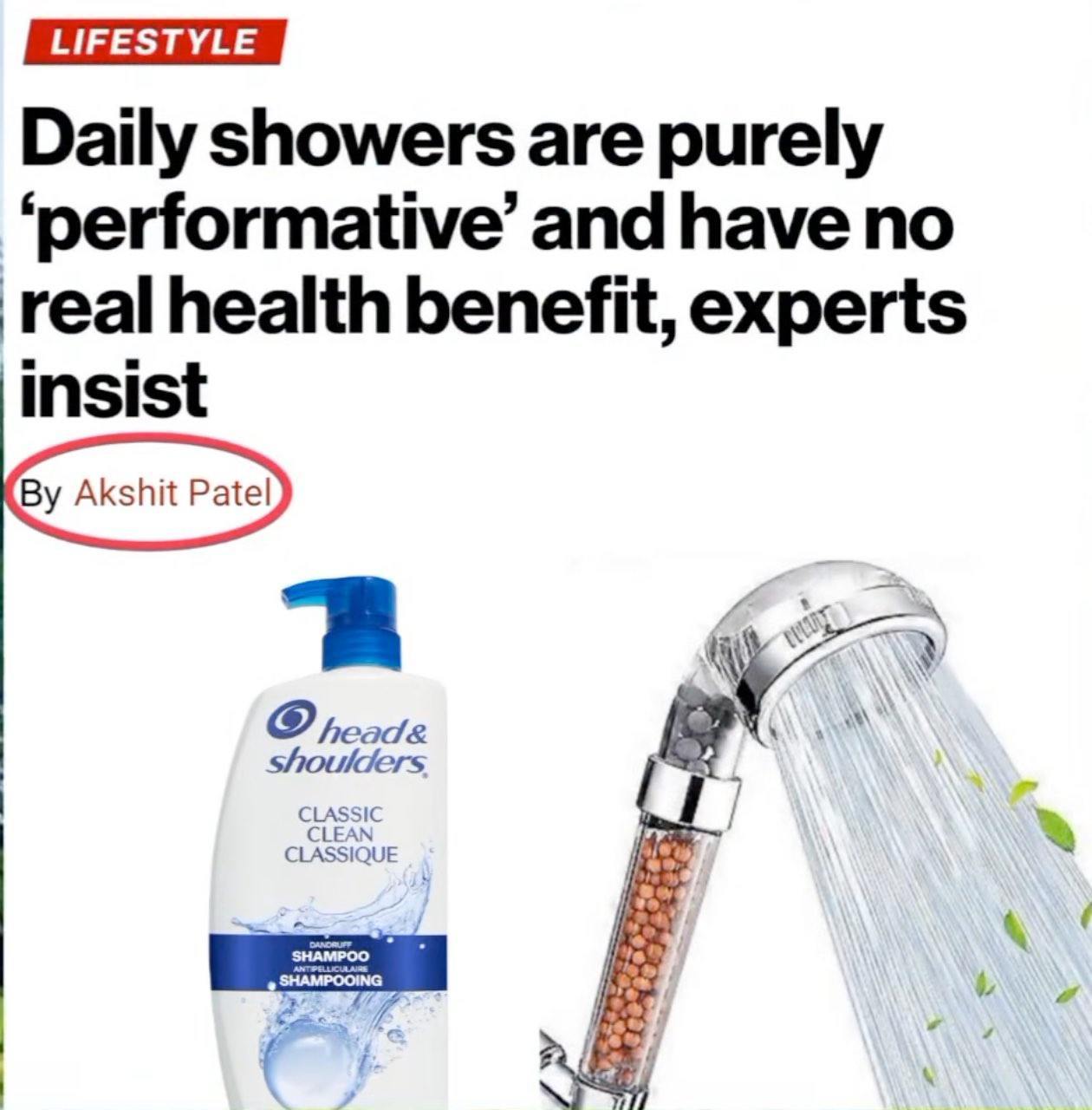 Daily showers are purely ‘performative’ and have no real health benefit, experts insist shoulders CLASSIC CLASSIQUE SHAMPOOING