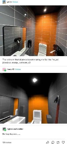 yhrite The toilets in this kebab restaurant making me feel like I’ve just joined cp_orange_restroom_x3 meow-77 Follow nightmarechamillian No fugjnbg way notes