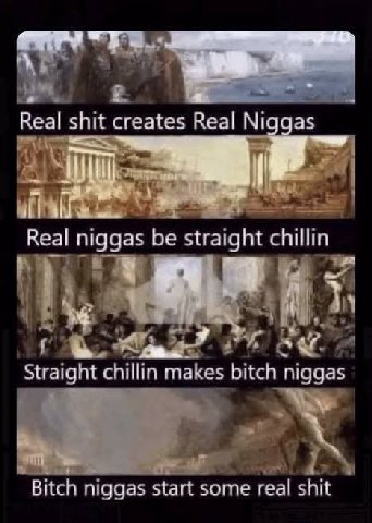 Real shit creates Real Niggas Real niggas be straight chillin Straight chillin makes bitch niggas Bitch niggas start some real shit