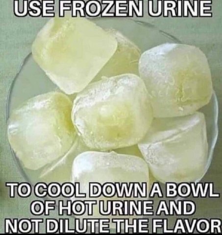 USE FROZEN URINE a ТО DOWN A BOWL OF AND NOT DILUTE THE FLAVOR