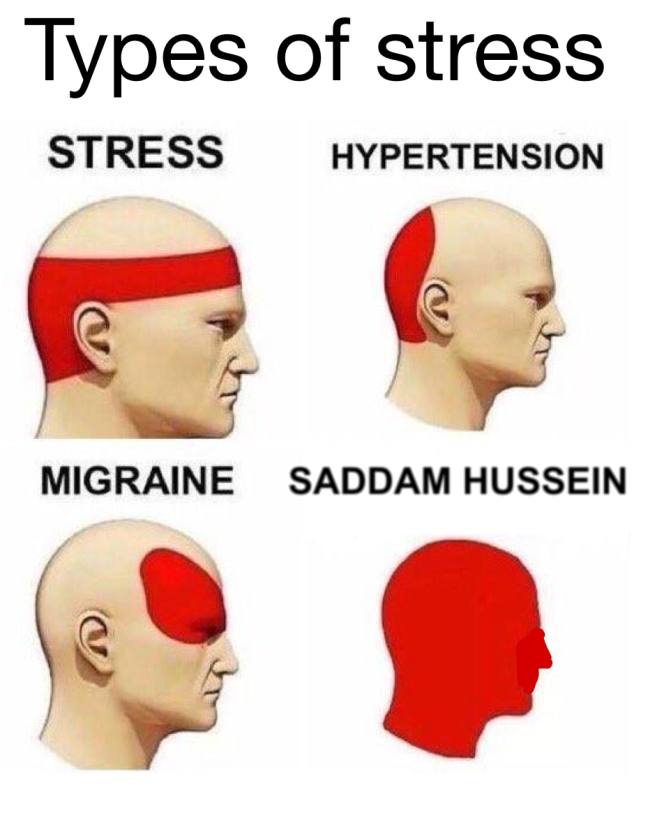 Types of stress STRESS HYPERTENSION MIGRAINE SADDAM HUSSEIN