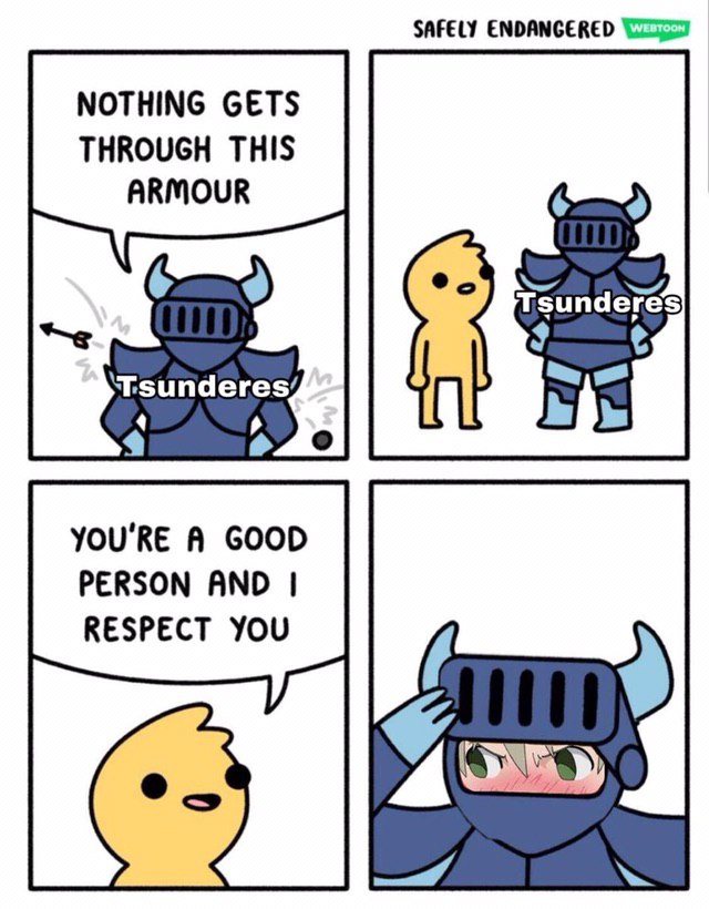 SAFELY ENDANGERED NOTHING GETS THROUGH THIS ARMOUR Tsunderes Tsunderes, YOU'RE A GOOD PERSON AND RESPECT YOU