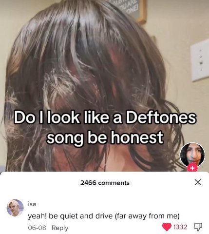 look like a Deftones be honest 7 Я 2466 comments isa yeah! be quiet and drive (far away from me) 06-08 Reply 1332