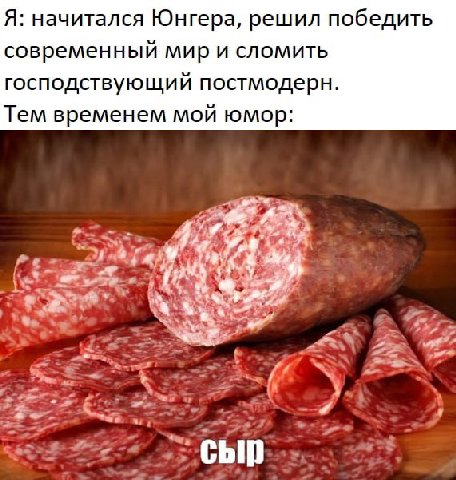 Я: начитался Юнгера, решил победить современный сломить господствующий постмодерн. Тем временем мой юмор.