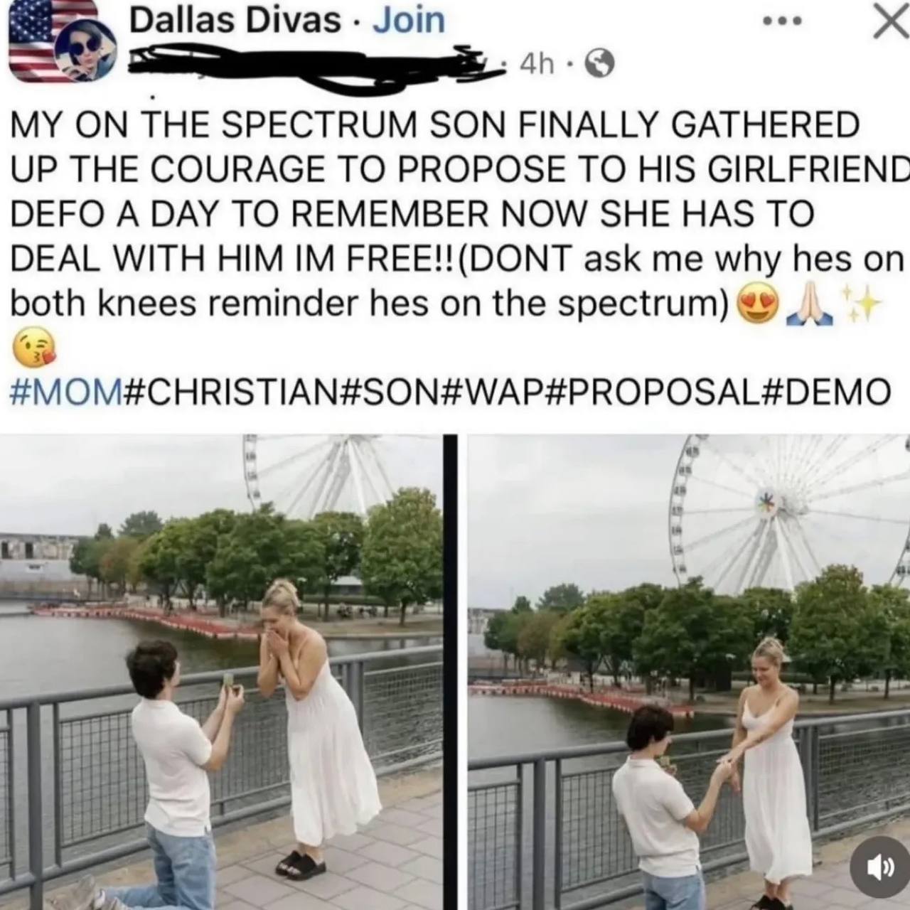 Dallas Divas Join MY ON THE SPECTRUM SON FINALLY GATHERED UP THE COURAGE TO PROPOSE TO HIS DEFO A DAY TO REMEMBER NOW SHE HAS TO DEAL WITH HIM FREE!!(DONT ask me why hes on both knees reminder hes on 
