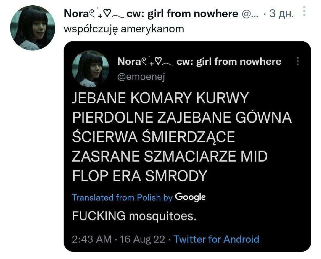 Nora? girl from nowhere 3 wspoiczuje amerykanom 4 A Мога® .9— girl from nowhere @етоепе] JEBANE KOMARY KURWY PIERDOLNE ZAJEBANE GOWNA SCIERWA SMIERDZACE ZASRANE SZMACIARZE MID FLOP ERA SMRODY Translat