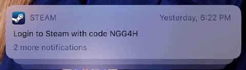 Yesterday, 6:22 STEAM Login to Steam with code NGG4H 2 more notifications